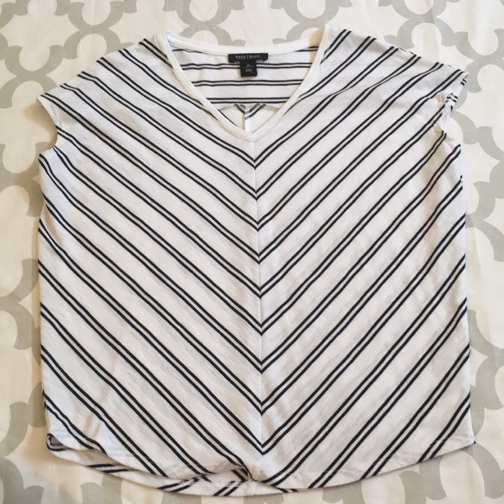 White House Black Market Jetsetter White and Black Striped Tee